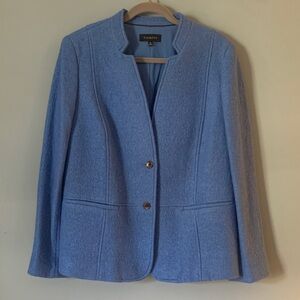 Talbots Blue Textured Blazer Size 16 Like New Wool Blend